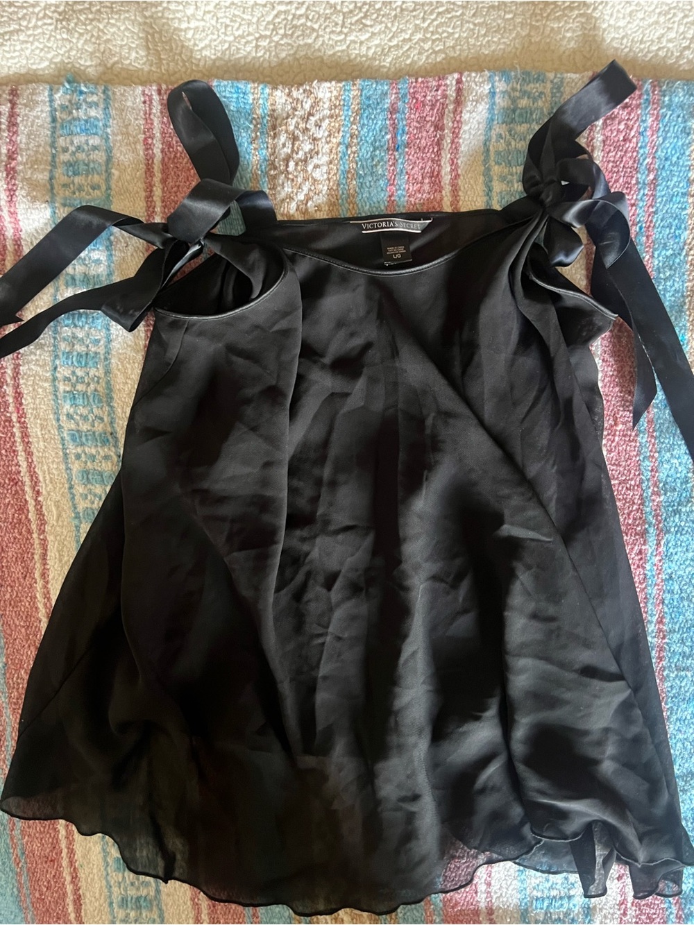 Victoria's Secret Black Satin Tie-Shoulder Chemise Top
